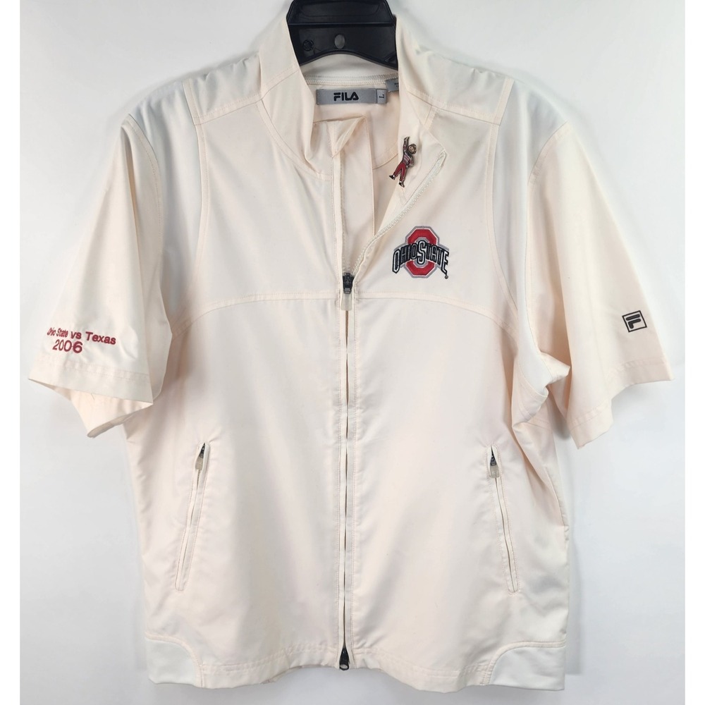 Vintage Fila Full Zip Shirt Men's L Ivory  2006 Ohio State vs Texas + Brutus Pin